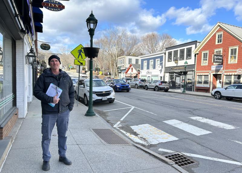 Alex Cohen, of Camden, initiated a petition to deliver to the Select Board requesting a measure be placed on the June Town Meeting asking voters if they want to eliminate the paid parking program in Camden and to remove all the meters that were placed in downtown locations last Spring. (Photo by Lynda Clancy)