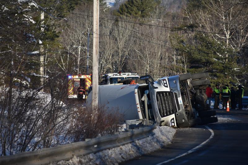 crash scene of commercial vehicle rollover