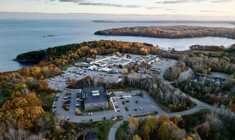 Aerial view of Pen Bay Medical Center looking toward Rockland.