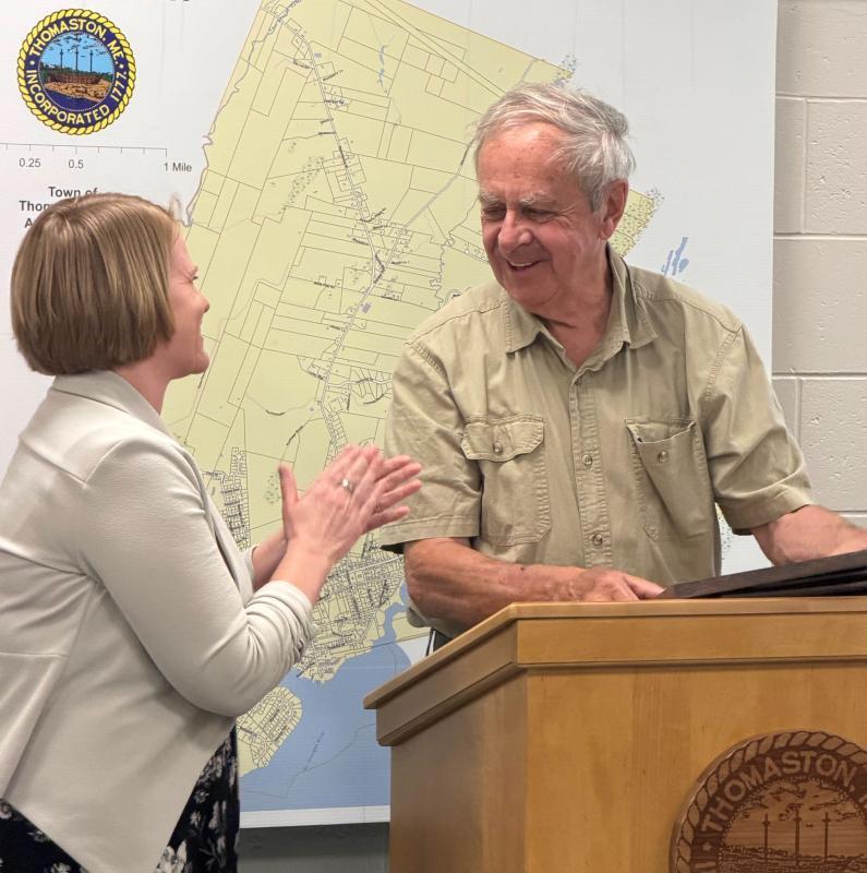 Bill was recognized during the Select Board meeting held on June 8, 2026. Pictured are Annual Report honoree Bill Hahn and Town Manager Kara George.