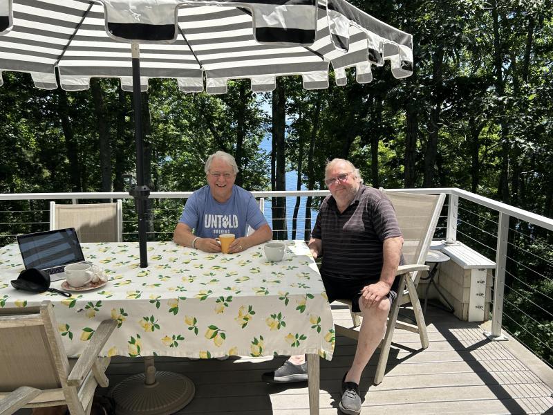 Former Camden Select Board Chairs Bob Falciani and John French. (Photo by Lynda Clancy)