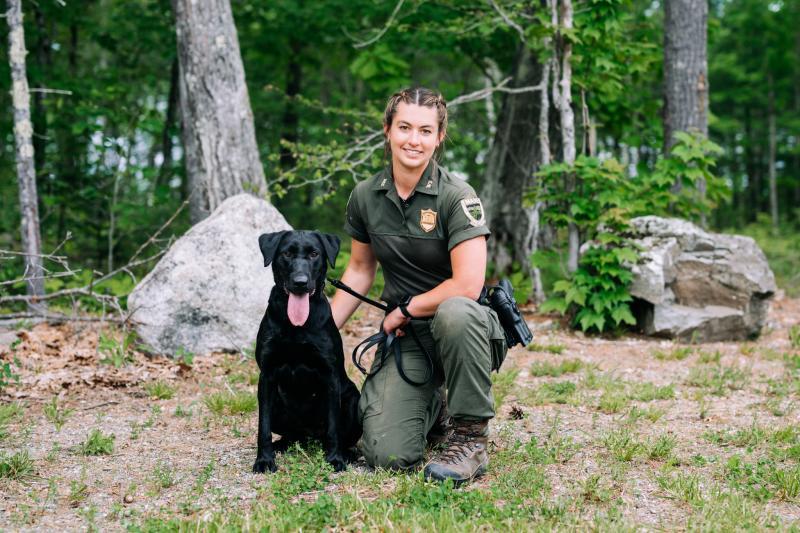 Maine Game Warden K9 Lucy and Game Warden Dory Kulis
