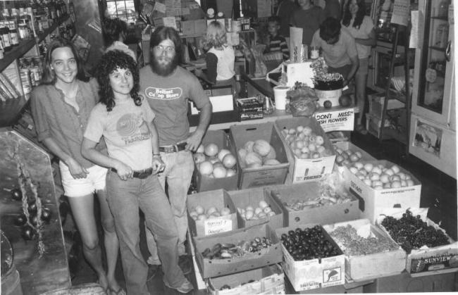 black and white picture of people, produce