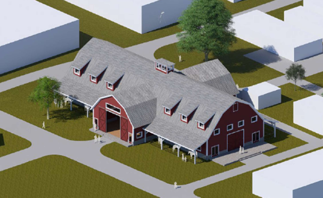 artist rendering of red building