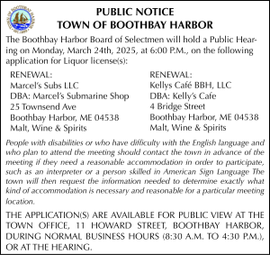 Town of Boothbay Harbor Public Hearing Liquor License 3-24-25