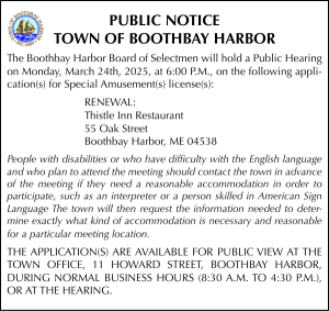 Town of Boothbay Harbor Public Hearing Special Amusement 3-24-25