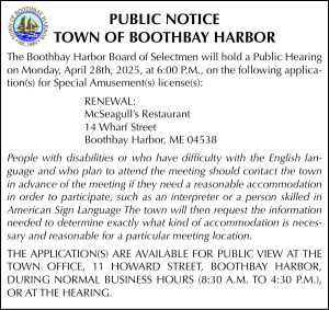 Town of Boothbay Harbor Public Hearing Special Amusement 4-28-25