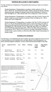 Maine DOT Notice of Taking Edgecomb WIN 026799.00 