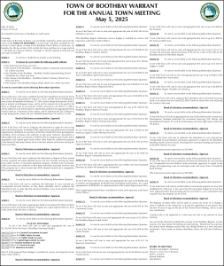  Town of Boothbay Town Meeting Warrant 5-5-25