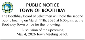 Town of Boothbay Public Hearing Town Meeting Ballot 3-11-26