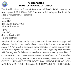 Town of Boothbay Harbor Public Hearing Special Amusement 4-27-26