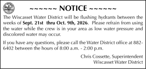 Wiscasset Water District Hydrant Flushing Sept 21 through Oct 9