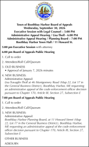  Town of Boothbay Harbor Board of Appeals Hearings  9-30-26