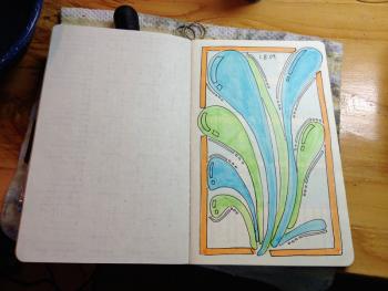 Blue green bubbles Midcoast sketchbook project, Maggi Blue