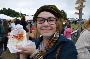 Molly B. Samuels, of Belfast, enjoys some fairground french fries.