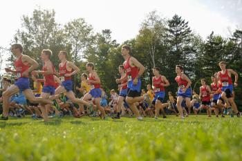 The Mt. Ararat boys off to a fast start and never let up as they went on to t=win the race for the boys, Photo by Ron Hawkes