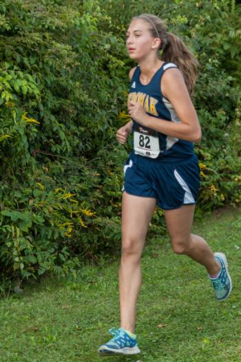 Medomak Valley's Jill van der Schaaf finished first for the Panthers in Friday's race. Photo by Ron Hawkes