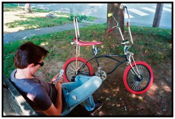 BELFAST – Sean Lynch of Belfast traded in his mountain bike to make his own 1960s-style “muscle bike." He picked red to contrast with the black and chrome. A glow wire on the frame was out of order. “It looked pretty good when it was lit up at night, too,” he said.