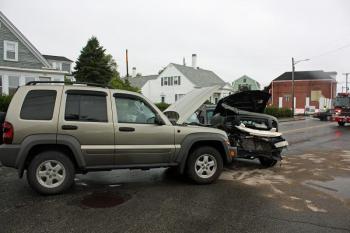 A head-on crash in Rockland early Saturday afternoon resulted in 75-year-old Doreen Poland of Owls Head being admitted to the hospital with non-life-threatening injuries. (Photo by Holly S. Edwards)