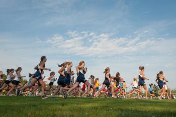 The Medomak Valley, Oceanside and Camden Hills girls were off to a good start at Friday's boys and girls cross country race at Oceanside West in Thomaston. Photo by Ron Hawkes