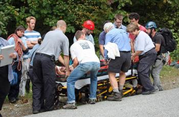 Numerous people helped with the rescue of climber Maria Millard in Camden late Tuesday afternoon. (Photo by Holly S. Edwards) Numerous people helped with the rescue of climber Maria Millard in Camden late Tuesday afternoon. (Photo by Holly S. Edwards)