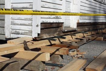 People power will be used to pull this old one-room schoolhouse building across the road in Lincolnville Center Oct. 28. (Photo by Holly S. Edwards)