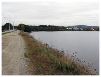 GAC Chemical, seen from the Sears Island causeway, has taken laudable measures to mitigate alum tailings once dumped on site, according to Ron Huber of FPB. (Photo by Ethan Andrews)