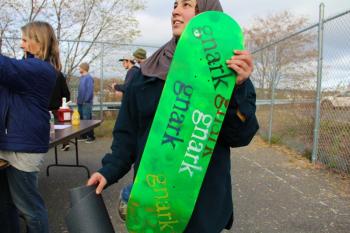 Noura Al-Matrouk shows off a Gnark skateboard.