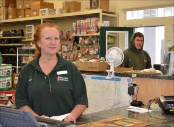 Liz Oden, at EBS in Camden, witnessed a run on candles and batteries and other supplies Sunday morning, Oct. 28. (Photo by Lynda Clancy)