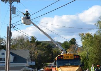 A Central Maine Power employee rushed to the site from Rockland to disconnect power.