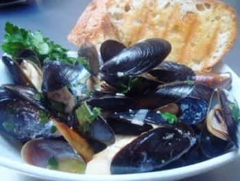 Don't forget Pemaquid's mussels steamed in Chardonnay and garlic!