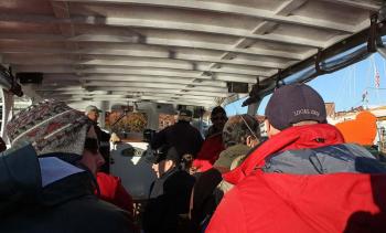 The volunteer 'victims' aboard the 'Betselma' enroute to Lasell Island. (Photo by Holly S. Edwards)