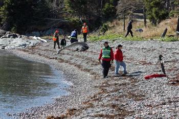 The beach scene on Lasell Island Saturday during the mass casualty exercise. (Photo by Holly S. Edwards)