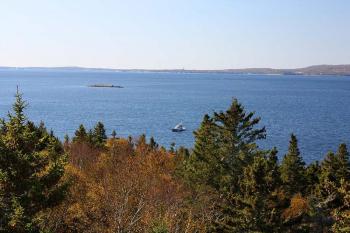 A view of the entrance to Rockland Harbor from the Lasell Island fire tower. (Photo by Holly S. Edwards)