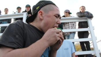 Greg Stevens chows down.