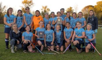 Oceanside West field hockey team holds their North Division Championship Plaque and Busline League Runner Up plaque after Thursday's game. (Photo by Ron Hawkes)
