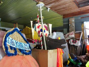 The lower level of Weaver's barn is filled with some of the larger props used for her theater productions and the annual Church Street Festival.