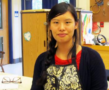 Camden Hills Regional High School Junior Alice Wang spends a rainy afternoon working in the art room.