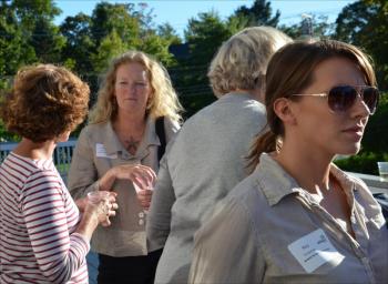 Susan Dorr, Robin McIntosh and Kea Tessyman at the Maine Women's Fund's Camden gathering at the Knox Mill on Sept. 19. (Photos by Lynda Clancy)