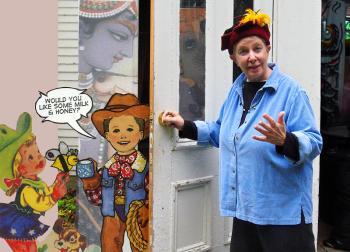 Mary Weaver opens the door to the attic stairs of her barn in Belfast where hundreds of costumes and props for the annual Church Street Festival parade reside. This year's festival is this Saturday, Oct. 6. Weaver seeks children and their parents to participate and put the props to good use. (Photo illustration by Ethan Andrews)