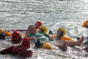 Justin Hills proves time and again that a little cold water doesn't bother him, especially when it's a chance to train for water rescues. (Photo by Holly S. Edwards)