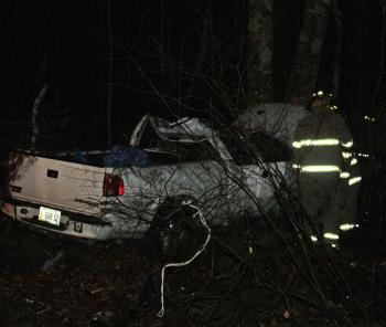 Despite the damage, the driver, Ian Lary of Camden, is nowhere to be found early Friday morning. (Photo by Holly S. Edwards)