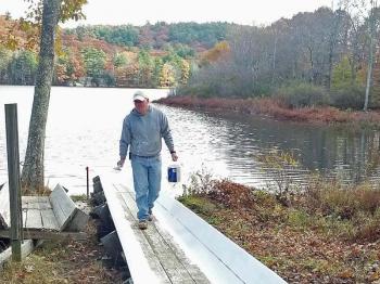 West Bay Rotarian and North Atlantic Painting owner Peter Berke at the Camden Snow Bowl's toboggan chute Oct. 26. (Photo courtesy Sandy Cox)