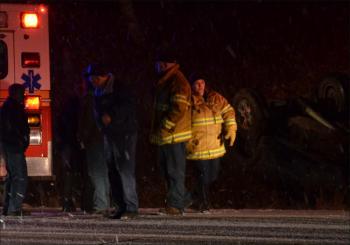Warren firefighters and Warren Rescue responded to a rollover on Route 90 Nov. 27. (Photo by Lynda Clancy)