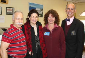 From left, Camden House of Pizza owner Uncle Jeff, Sen. Olympia Snow (R-Maine), House District 46 candidate Carole Gartley (R-Rockport) and Senate District 22 candidate Chris Rector (R-Thomaston). (Photo by Holly S. Edwards)