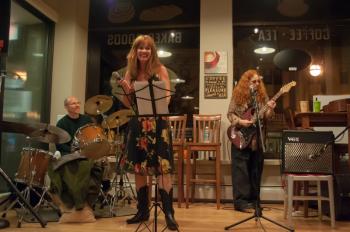 The Ginger Roots played live for the first time as a way to showcase Kathleen Hawkes with Vicky Anders and Philip Anderson. (Photo by Ron Hawkes)