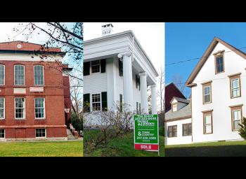The former Peirce School, left, the Johnson-Pratt House and old Waldo County Sheriff's Office and jail have all outlived their original purposes, but after languishing in what might have been their later years, each may be on the cusp of a new chapter. (Photos by Ethan Andrews)