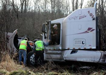 Tractor trailer driver Ronald Goguen of New Brunswick said he "didn't have a chance to do nothing" when the other driver ran the stop sign. (Photo by Holly S. Edwards)