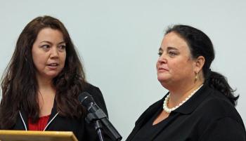 Hutchinson Center Administrative Coordinator Erica Hughes and Patricia Libby. (Photo by Holly S. Edwards)