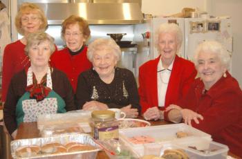Among the kitchen workers at the tea were, front row from left, Geary Tibbetts, Ditty Shute and Lois Aitken. Back row from left, Jane Doak and Dot Wood. (Photo courtesy Toni Mailloux)